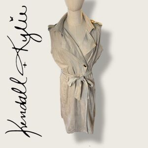 NWT Kendall + Kylie Ecru Faux Suede Sleeveless Trench Dress Vest L